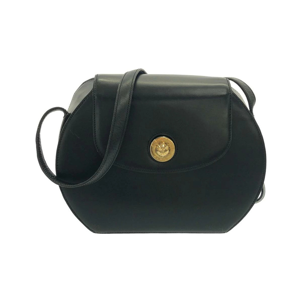 Celine shoulder bag prominent goldtone crest logo Black